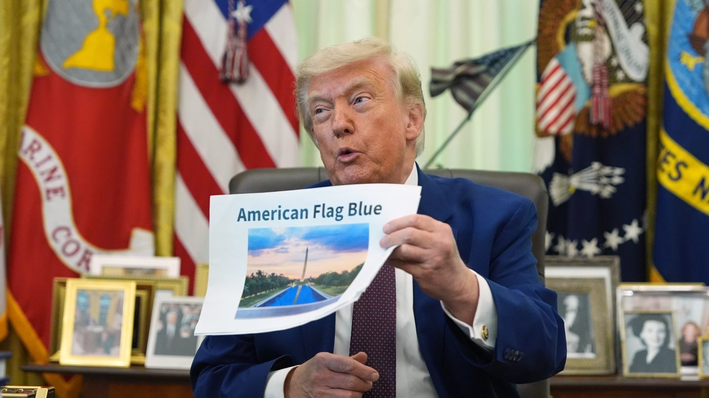 Trump Announces Reflecting Pool Completion Amid Blue Paint Controversy